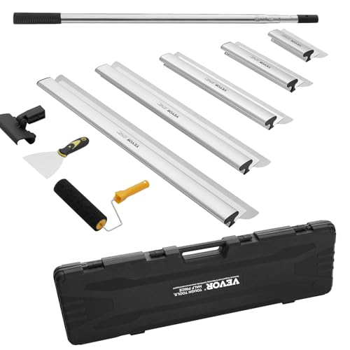 VEVOR Drywall Skimming Blade Set (10/16/24/32/40 inch) with 34-81.6 inch Extension Handle, Professional Stainless Steel Knife for Gyprock, WallBoard, and Plasterboard Skim Coating - size: 10"+16"+24"+32"+40", style: With Extension Handle