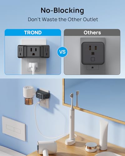 TROND Black Outlet Extender, 3 Prong Grounded Plug Extension Outlet - color: Black, size: 3AC-3 Prong Plug, 1 Pack