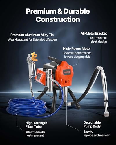 VEVOR Stand Airless Paint Sprayer, 1500W, 3300PSI High Pressure Airless Sprayer, Cleaning Brush, Hose, Extension Rod, Nozzles, Electric Spray Paint Machine for Large Apartments, Factory Buildings - size: 1500 W