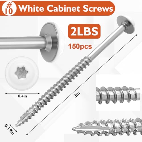 Frienda 2 Pound White Cabinet Screws Bulk #10x3'' Approx. 150 Pcs - color: Silver, size: #10x3 Inch