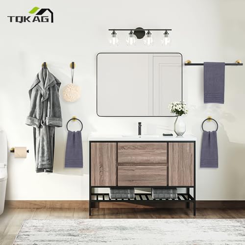 TQKAG Black and Gold Bathroom Hardware Set, 6-Piece Towel Bar Set 23.6 Inch - color: Black+gold, size: 6-Pieces Set