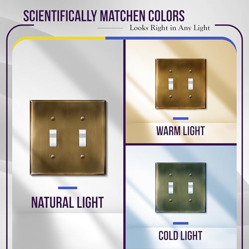 ENERLITES Double Toggle Switch Metal Cover Plate, 2-Gang, Antique Brass - color: Antique Brass, size: Standard Size