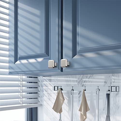 Amerdeco 10 Pack Brushed Satin Nickel Kitchen Cabinet Knobs Cabinet Hardware Single Hole Cabinet Pulls Dresser Knobs Square Drawer Knobs and Pulls for Bathroom Cabinets ZH0002 - color: Brushed Satin Nickel, size: Single Hole