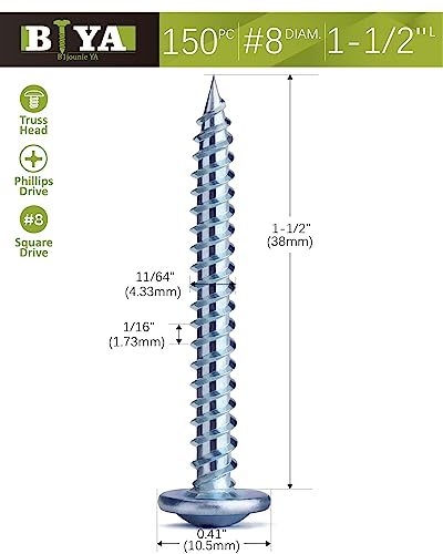 Wood Screws，#8×1-1/2 inch 150Pcs Silver Phillips Truss Head Screws - color: Silver, size: #8×1-1/2"
