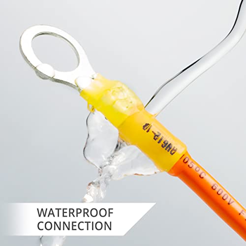 Wirefy 90 PCS Heat Shrink Ring Terminals 3/8" - a Resistant Ring Connectors - Eyelet Wire Connectors - Yellow 10-12 AWG