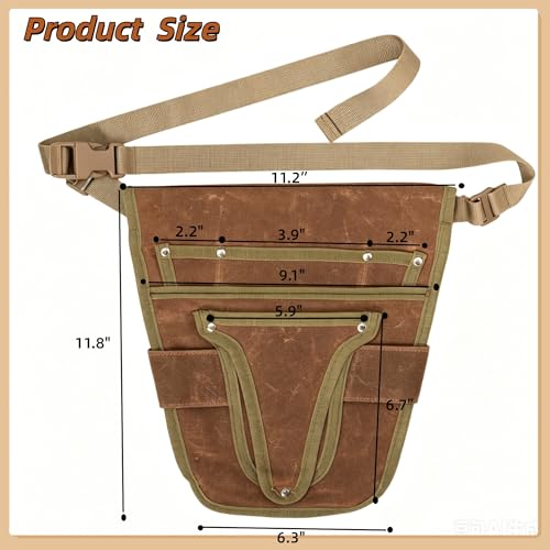 Gardening Tool Pouch for Waist, Hands-Free Canvas Tool Belt with 6 Pockets – Adjustable Waist Apron for Gradenging Tools (Gardening Tools NOT Included)-(Brown) - color: Brown