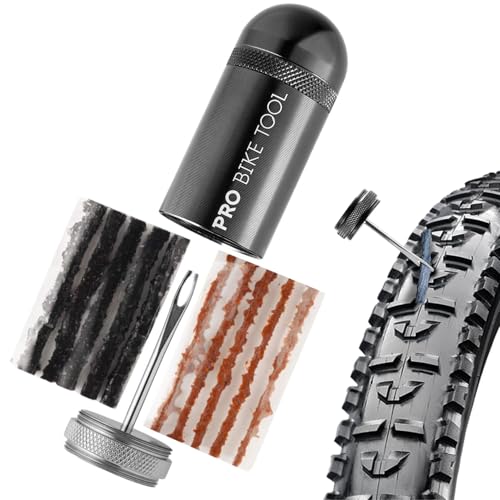 PRO Bike Tool Tubeless Bike Tyre Repair Kit – for MTB and Road Bicycle Tyres – Fix a Puncture or Flat, Fast – Tackle Set Includes Storage Canister, Plugger Tool and Plugs - color: Black