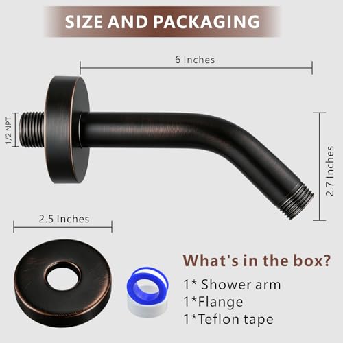 Shower Arm with Flange, 6 Inches Wall Mount Replacement Shower Head Arm For Fixed Shower Head and Handheld Showerhead, Oil Rubbed Bronze - color: Oil Rubbed Bronze, style: 6 Inch