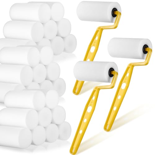 Geiserailie 33 Pcs Foam Paint Roller 3-inch Mini Small Paint Roller Kit Covers with Frame Multipack for Young Artists Painting Tools Painting Furniture Home Wall Ceilings Cabinet Art Craft Supplies