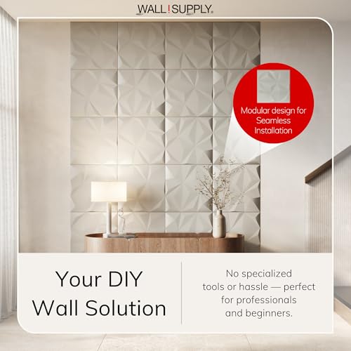 Wall!Supply 3D Geo Lite Wall Panels, 12-Pack, Cashmere - color: Cashmere, style: Geo Lite
