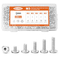 M3 x 4mm 6mm 8mm 10mm 12mm Flat Round Head Hex Socket Cap Screws Bolts, Furniture Screws, 304 Stainless Steel, Metric Fully Threaded, Allen Hex Drive, Bright Finish, Assortment Kit 250PCS - size: M3 x 4/6/8/10/12mm (250PCS)