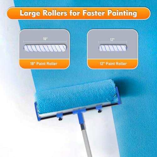 18 Inch Paint Roller Kit with Tray and Extension Pole for Wall Painting - size: 21.26~47.64in Extension Pole