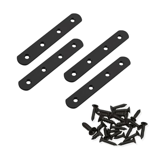 4 Pack Flat Straight Brackets, 130mm/5.1" Black Mending Plates - color: Black, size: 130mm/5.1"