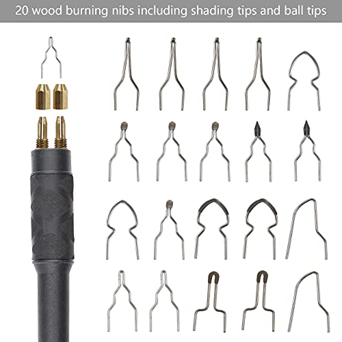 Professional Wood Burning Kit with One Pyrography Pen Single Wood Burner with 20 Wood Burning Tips with Case and 5PCS Stencils