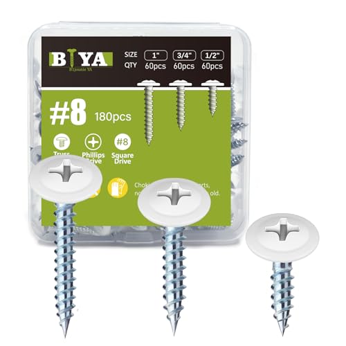 White Wood Screws 180pcs #8 Self Tapping Cabinet 3 Size 1/2 3/4 1 Inch - color: White, size: 180 SCREW COUNT