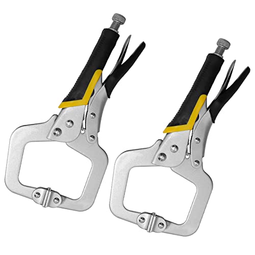 Anxingo 2 Pack 11 inch C-Clamp Locking with Swivel Pads Heavy Duty Pliers for Craftsmen Home Workshop, Metal Face Clamps - size: 2 × 11"