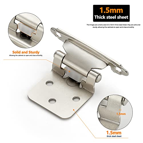 Ravinte Satin Nickel Kitchen Cabinet Hinges, 1/2" Overlay, 20 Pack - size: 1/2" Overlay