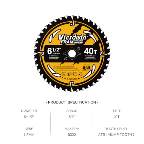 6-1/2" 40T Carbide Saw Blade 5/8" Arbor for Wood Plywood OSB & MDF - size: 6-1/2'' 40T 1PC
