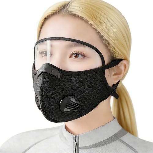 KISSOURBABY Cycling Mask with Eye Shield Reusable Mesh Cover with Breathing Valve for Wind Dust Splashes Black - color: Black