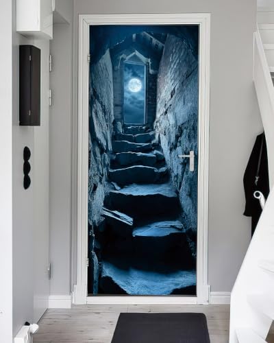 FLFK Door Decal Sticker Stone Staircase Moonlit 30.3"x78.7" - color: Mt6039, size: 30.3"x78.7"