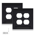 Matte Black Decorative Outlet Covers Wall Plates, Bamboo Fiber Light Switch Covers, Natural Material Electric Receptacle Switch Plate Outlet Cover of various styles (2 Gang Duplex 2 Pack) - size: 2 Gang Duplex 2 Pack
