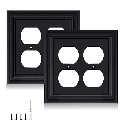 Matte Black Decorative Outlet Covers Wall Plates, Bamboo Fiber Light Switch Covers, Natural Material Electric Receptacle Switch Plate Outlet Cover of various styles (2 Gang Duplex 2 Pack) - size: 2 Gang Duplex 2 Pack