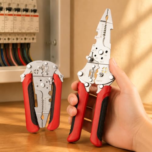 Multifunctional Foldable Automatic Wire Stripper and Cutter, Portable Crimping Tool for and Stripping tools & home improvement - color: Red