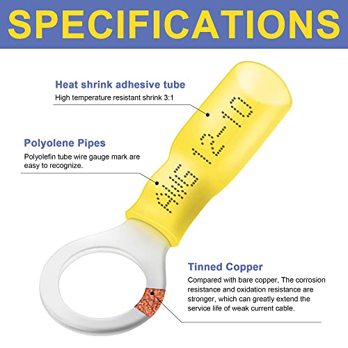 haisstronica 480PCS Heat Shrink Wire Connectors, 12-10 AWG, Yellow 11 Sizes - size: 480