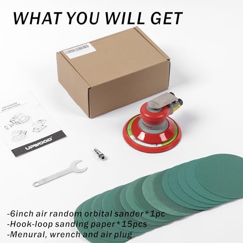 Pneumatic random orbital sander 6-inch light weight palm sander 3/16" (5 mm) diameter orbit 12000 RPM - style: 6in Non-Vacuum