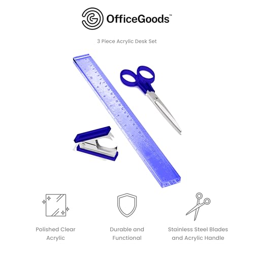 OfficeGoods 3-Piece Acrylic Desk Set, Blue with Silver Metal - color: Blue