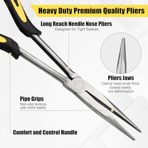 Long Needle Nose Pliers-11’’, for Home,Fishing, Jewelry,Crafts, 2pcs - size: Two-11in