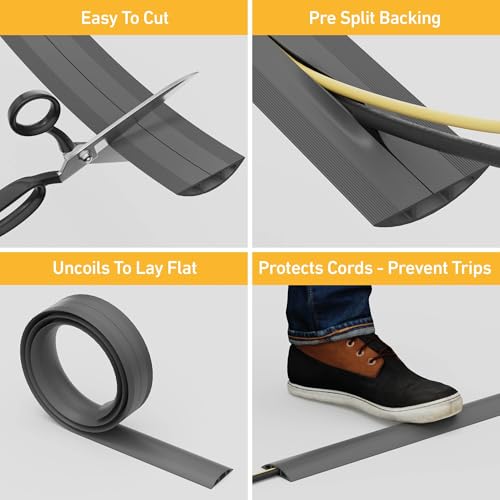 D-Line Cable Protector, 1/2 in H, 6 ft L, 2-3/8 in W, 1 Channel, PVC, Gray CC-4-1 Each - color: Gray, size: 6 Feet