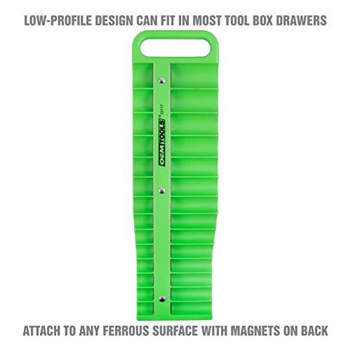 OEMTOOLS 23117 3/8" Drive Portable Magnetic Socket Organizer Tray, Magnetic Socket Holders Organizers For Tool Box, Shop, Or Garage, Holds Up To 28 Tools, Metric/SAE, Green - style: 3/8 Inch Drive