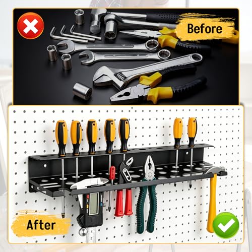 Metal Screwdriver Organizer, 15.75inch Utility Wall Mount Tool Organizer for Screwdrivers Pliers Holder with 35 Holes, Hand Tool Storage Rack for Workbench, Garage, Warehouse (Black, 2 Layers) - color: Without Charging Station, size: 2 Layers,35 Holes