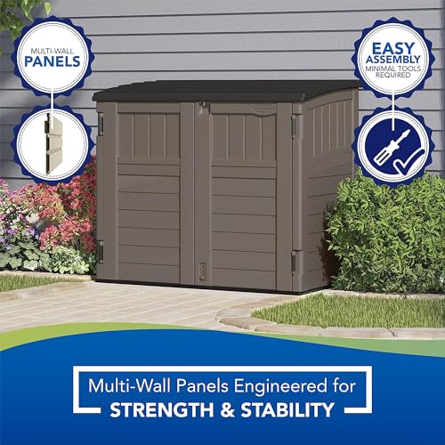 Suncast 34 Cu Ft Horizontal Storage Shed, Resin, Lockable, Stoney Black