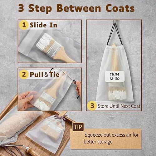 24 Pcs Paint Brush Covers & Roller Covers,Clear Plastic Paint Poncho Wet Brush Storage Bags,Keep Paint Roller Wet Saver with Drawstring,3Sizes,Includes Label Stickers & Marker,House Painting Supplies