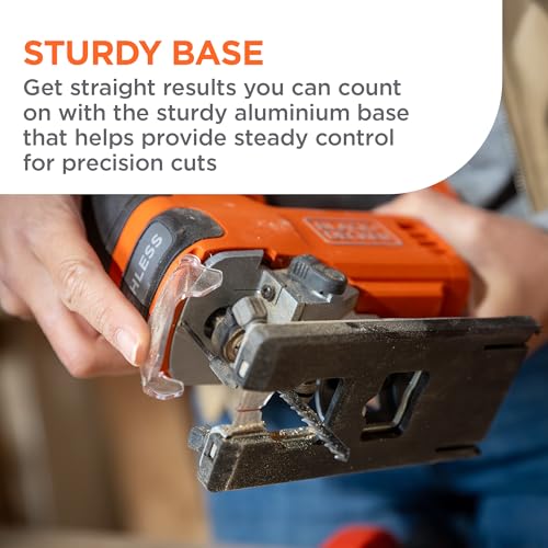 BLACK+DECKER 20V MAX POWERCONNECT Cordless Brushless Jig Saw with Two Blades for Wood, Plastic and Metal, Dust Port, 1 In. Stroke, Variable Speed Trigger, LED Light, Battery Not Included (BLJS78B) - style: Tool Only