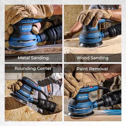 Dong Cheng 5-Inch Random Orbital Sander 3.2A 12800OPM Electric Palm Sander, 6 Variable Speeds, with 20pcs Sandpaper & Detachable Dust Bag, Power Sander for Woodworking, Sanding & Polishing - style: 380W Random Orbital Sander & Tool bag