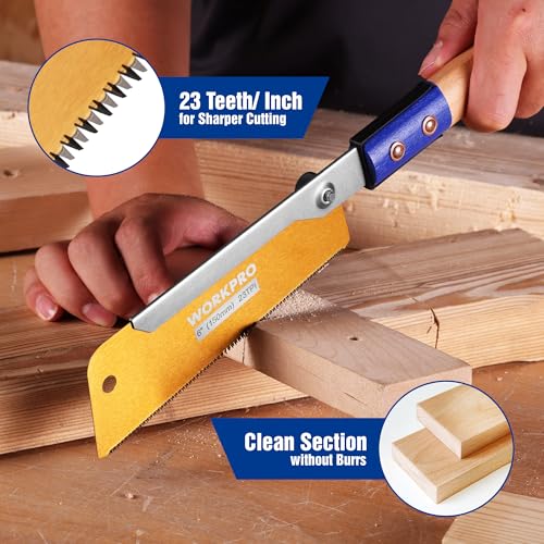 WORKPRO 6'' Japanese Pull Saw, Dovetail Saw with 23TPI & SK5 Flexible Blade - size: 6'' - Dovetail