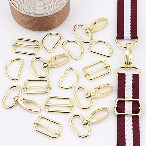 PECMER Purse Hardware for Bag Making 1 Inch D Ring 18 Pcs Gold Swivel Clasp Snap Hooks Slide Buckles for Strap Adjuster Dog Collar Making Supplies - color: Pale Gold-18 Pcs-1 Inch
