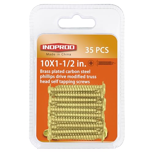 INDOROD #10 x 1-1/2" Phillips Truss Head Wood Screws, Modified Truss Head Sheet Metal Screws Self Tapping Screw, Brass Plated Carbon Steel, Self Tapping, 10 x 1-1/2 Inch, 35 PCS - size: #10 x 1-1/2"