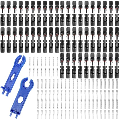 100PCS/50 Pairs Solar Connectors M-C-4 Male/Female IP67 Waterproof Solar Panel Cable Connectors with 2 PCS Spanners - color: 50pair MC4+1pair Spanner