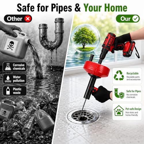 46 FT Drain Snake 11-in-1 Double Mode Drain Auger Tools | Drain Unblocking, Plumbing Snake for Kitchen, Bathrom and Shower Sink, Drain Clog Remover for Real DYIs 2026 Upgraded - color: Red&Black-46FT-YY