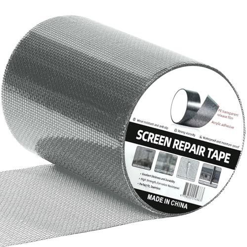 HOFUDON 4in X 20ft Window Screen Repair Tape Grey- Heavy Duty 3-Layer Adhesive, Waterproof Fiberglass Mesh - color: Grey