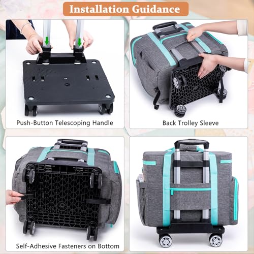 AMOIGEE Rolling Craft Bag with Wheels for Sewing Machine & Craft Supplies - color: Grey - Teal, size: With Wheels