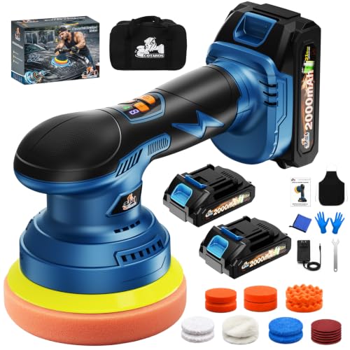 Cordless Car Buffer Polisher, 8-Speed, 2*21V 2000mAh Batteries - color: Blue