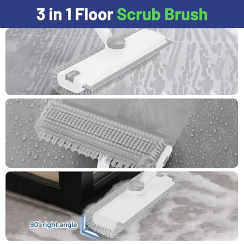 3 in 1 Floor Scrub Brush with Long Handle & Squeegee - color: White