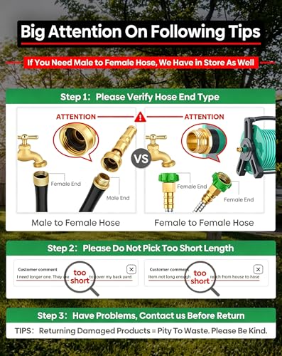 Short Metal Garden Hose 3 ft with Female to Female Connector， Stainless Steel Small Leader Hose for Hose Reel, Long, Flexible, Lightweight & Heavy Duty Water Pipe, Outdoor Water Hose Extension Adapter - size: 3ft Female to Female