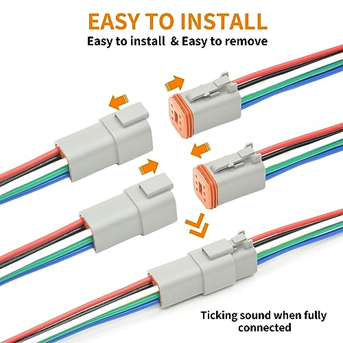 2 Set 6 Pin DT Deustch Waterproof Automotive Electrical Butt Connector with 16AWG -40℃-105℃ 600V Wires and Heat Shrink Tubes Connectors Kit for Car Truck Boat (E 6Pin Wiring 2Pair)