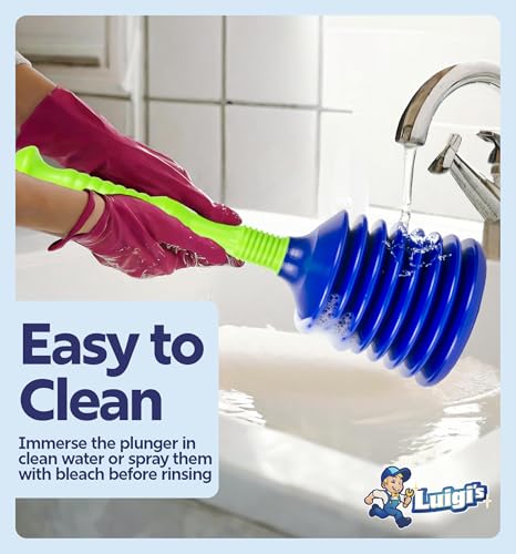 Luigi's Sink Plunger Kitchen - Sink Plunger Bathroom - Drain Bathtub or Shower - Large and Powerful Clog Remover - Commercial Style Plumbers Plungers with Large Bellows - Blue Green - Grande - color: Blue/Green - Grande Plunger